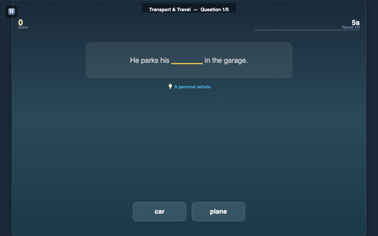 Fill in the Blank game screenshot